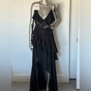 Ronny Kobo Collection Black Ruffled Asymmetrical Gown